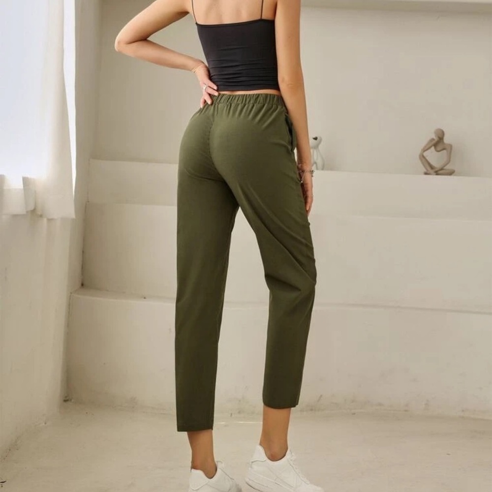 Olive Green Women's Casual Pants - Picture 2 of 9